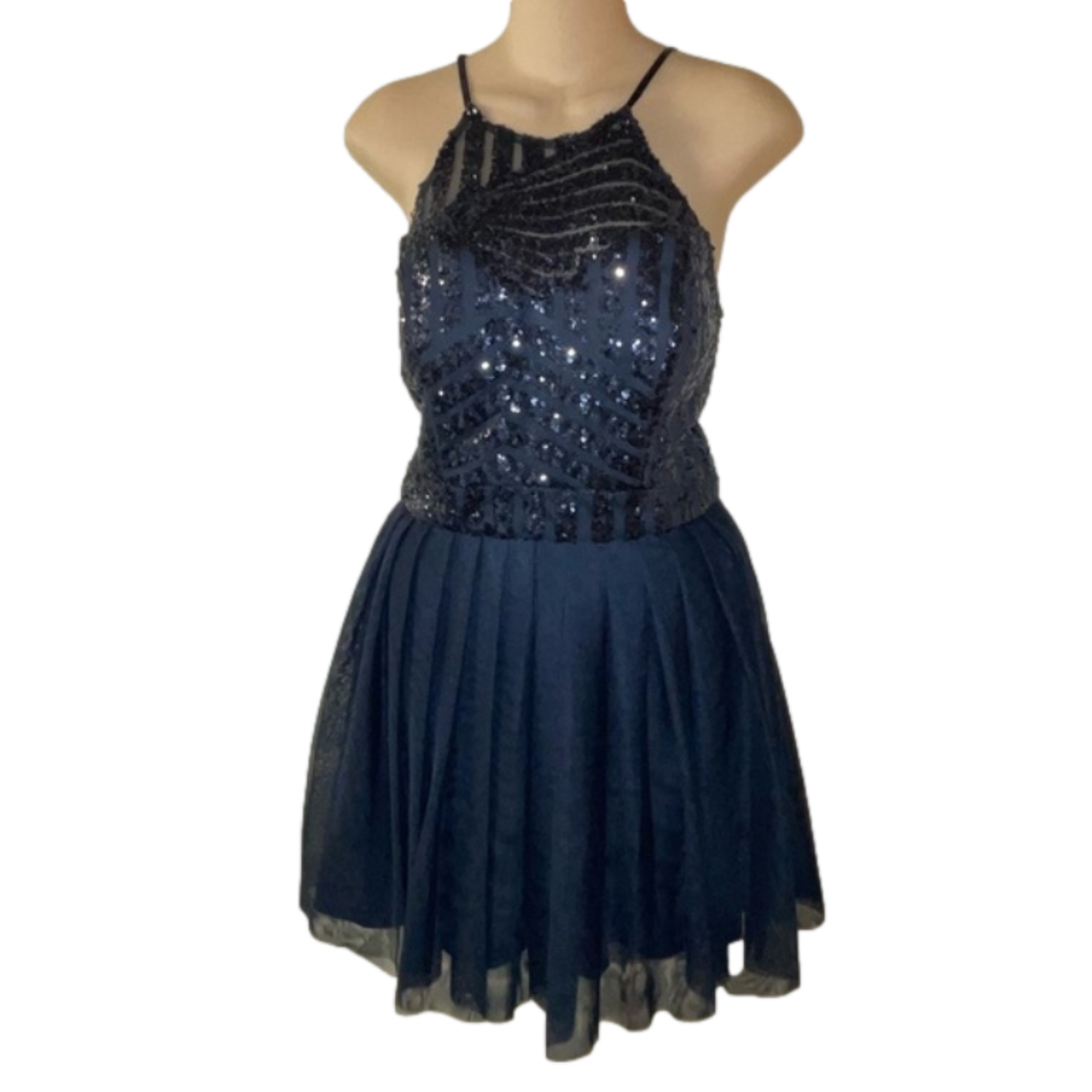 B Darlin Junior's Sequin t strap party holiday dress 11/12 Navy Blue - Picture 2 of 11